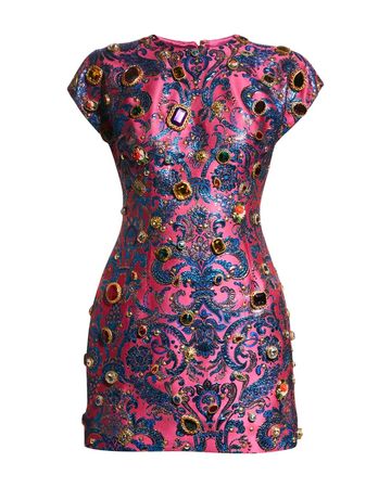 Dolce&Gabbana Ricamo Gem Embellished Brocade Mini Dress | Neiman Marcus