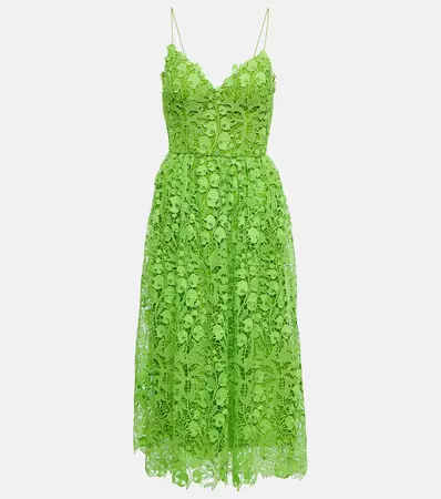 Lace Midi Dress in Green - Monique Lhuillier | Mytheresa