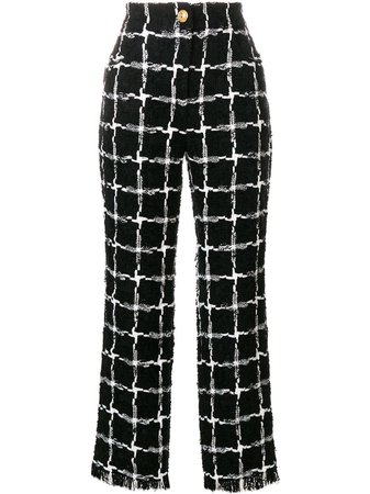 Balmain grid pattern raw edge trousers $1,114 - Buy AW18 Online - Fast Global Delivery, Price