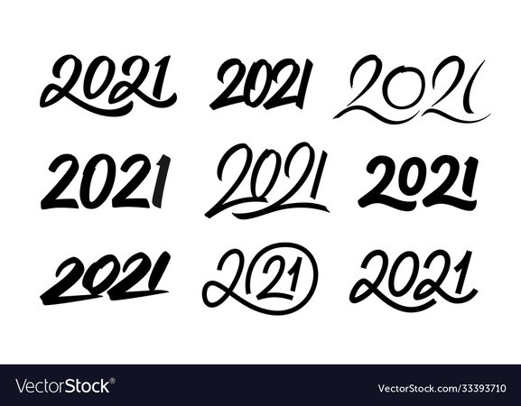 Set new year 2021 calligraphy numbers Royalty Free Vector
