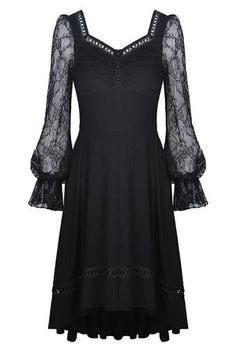 Black dress, lace puffed sleeves, elegant gothic, Darkinlove