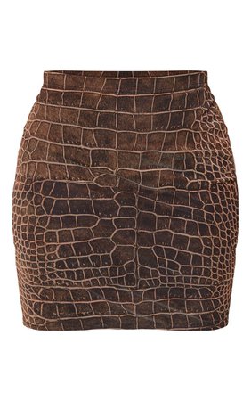 Shape Brown Croc Print Bodycon Skirt | Curve | PrettyLittleThing USA