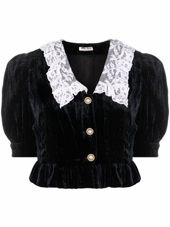 Shop Miu Miu velvet lace-collar blouse with Express Delivery - FARFETCH