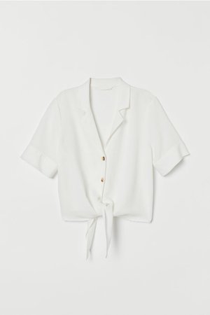 Блузка из смесового льна - Белый - Женщины | H&M RU