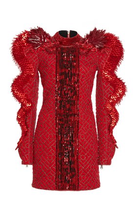 Mock Neck Sequin Silk Dress by Balmain | Moda Operandi