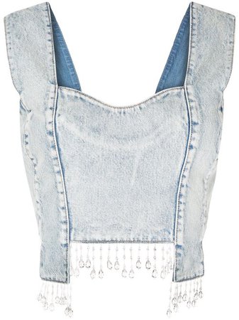 Shop GANNI fringed denim corset top with Express Delivery - FARFETCH