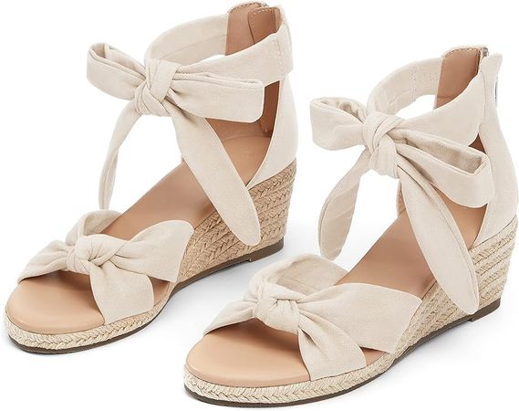 R.gallica Women's Espadrilles Wedges Sandals High Heels Open Toe Bowknot Zipper Suede Lace Up Ankle Strap Shoes | Platforms & Wedges