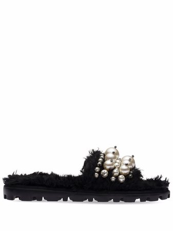 Shop Miu Miu mohair-pearl-embellished sandals with Express Delivery - FARFETCH