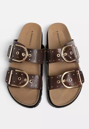 Flat slider sandals with buckles - Women's Shoes | Stradivarius United States