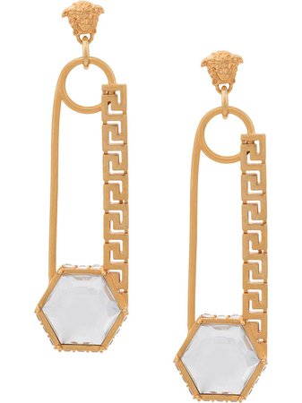 Versace Crystal Embellished Safety Pin Earrings - Farfetch
