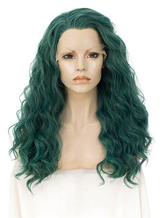 Imstyle 2018 New Lace Front Wig Green Synthetic Heat Resistant Hair Wigs for Women 24 inch (145)