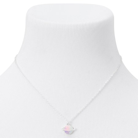 Silver Glow In The Dark Ringed Planet Pendant Necklace | Claire's US