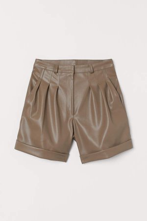 Faux Leather Shorts - Beige