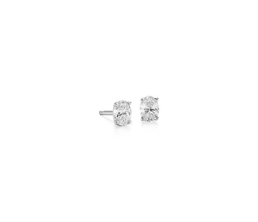 Oval Diamond Stud Earrings in 14k White Gold