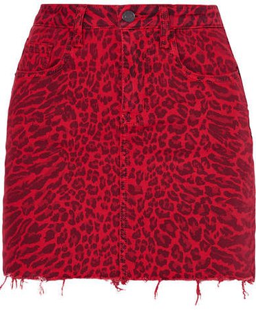 The Five Pocket Leopard-print Denim Mini Skirt - Red