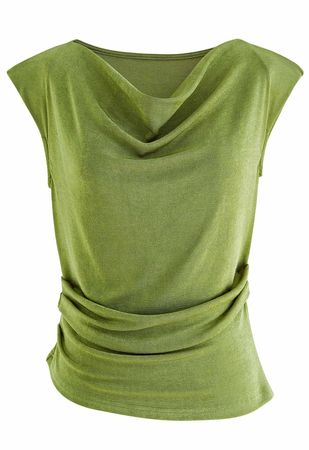 Cowl Neck Ruched Waist Sleeveless Top in Green - Retro, Indie and Unique Fashion
