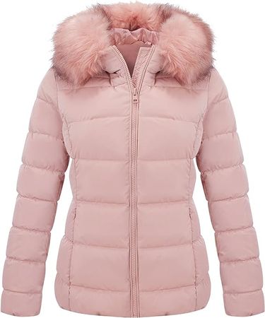 Amazon.com: Bellivera Women's Puffer Jacket Warm Coat Hooded with Fur Collar 7695 Pink XS : Clothing, Shoes & Jewelry