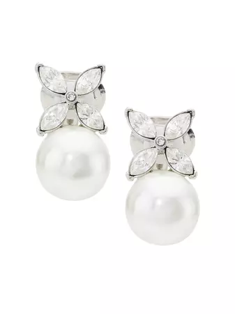 Shop Kenneth Jay Lane Rhodium-Plated, Glass Crystal, & Faux Pearl Flower Clip-On Earrings | Saks Fifth Avenue