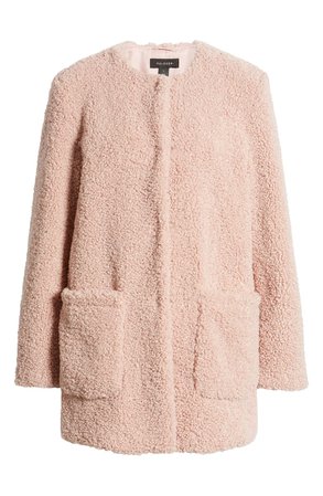 Halogen® Jewel Neck Teddy Coat pink