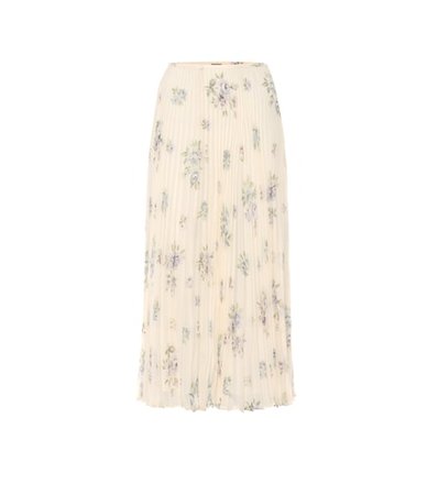Pleated floral silk midi skirt