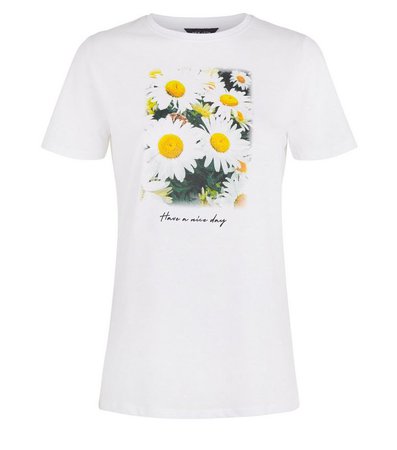 White Daisy Have A Nice Day Slogan T-Shirt | New Look
