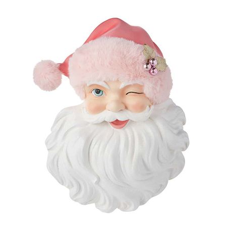 Winking Santa Face with Pink Hat Wall Art - 43cm - Christmas Elves
