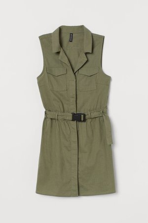 Cotton Utility Dress - Khaki green - Ladies | H&M US