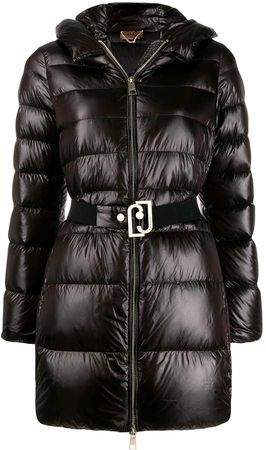 zip-front belted puffer jacket