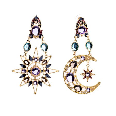 Bohemian Goddess Moon Sun Earrings Gold Rhinestone Ear Drop For Women online - NewChic