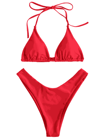 High Leg Halter Bikini Set LOVE RED: Bikinis M | ZAFUL