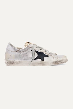 Superstar Two-tone Distressed Metallic Leather Sneakers - Silver