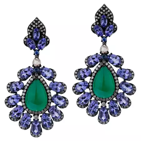 Gemistry Victorian 23.8cttw Tanzanite, Emerald and Diamond Drop Earrings For Sale at 1stDibs