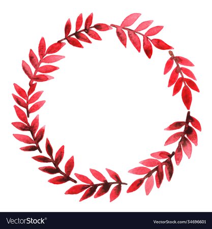 Red leaves wreath watercolor for autumn season Vector Image