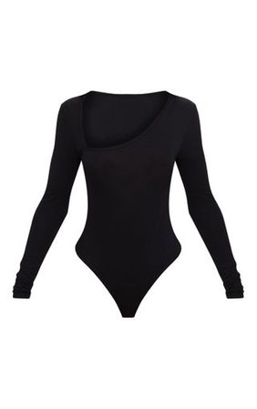 Black Asymmetrical Jersey Thong Bodysuit | PrettyLittleThing