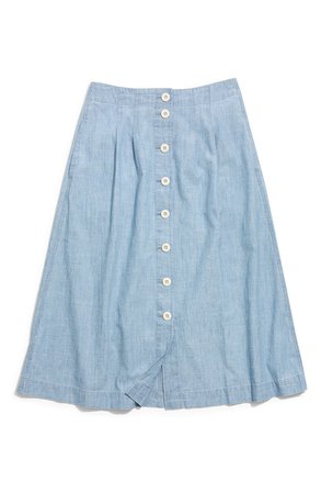 Madewell Chambray Patio Button Front Midi Skirt | Nordstrom