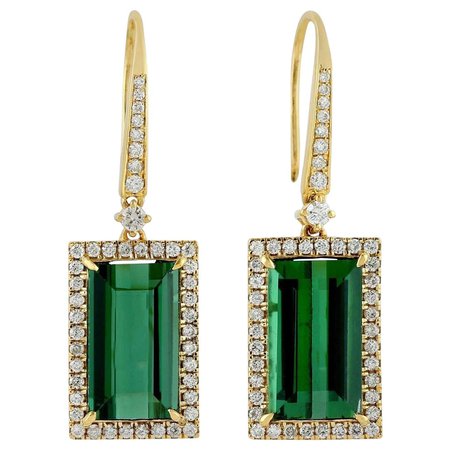 8.35 Carat Green Tourmaline Diamond 18 Karat Gold Earrings For Sale at 1stDibs