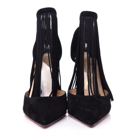 CHRISTIAN LOUBOUTIN Veau Velours Fringe Courtain 100 Pumps heels 40 Black 742049