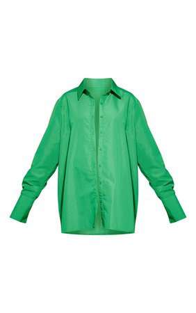 Green Oversized Cuff Poplin Shirt | PrettyLittleThing USA