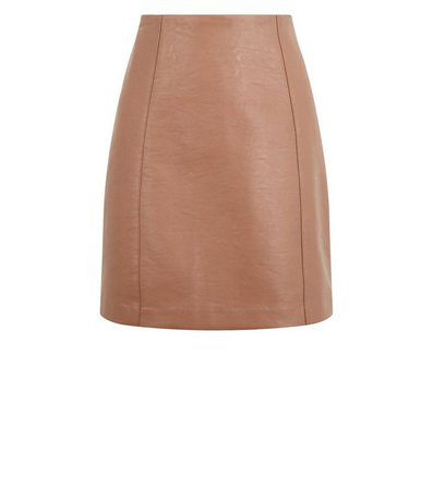 Camel Leather-Look Mini Skirt | New Look