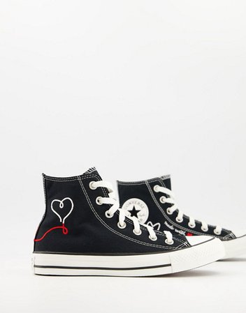 Converse Chuck Taylor All Star Hi trainers in black with love print | ASOS