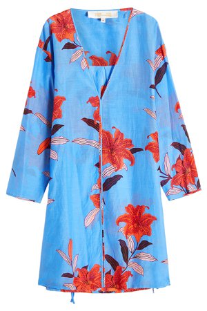 V-Neck Printed Dress in Cotton and Silk Gr. L