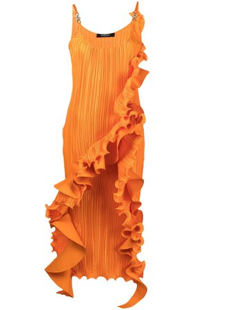 Versace ruffle trim pleated midi dress orange A894461F00732 - Farfetch