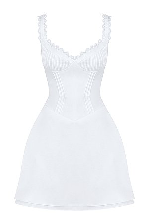 Clothing : Mini Dresses : 'Tilly' White Pin Tuck Mini Dress
