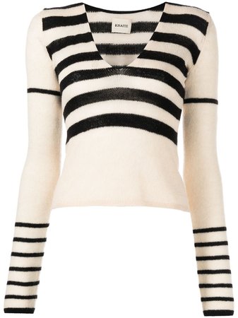 KHAITE Striped V-neck Cashmere Jumper - Farfetch
