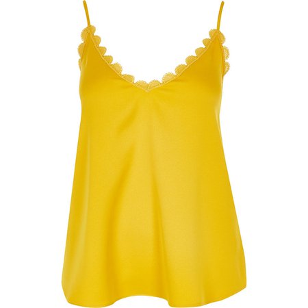 Yellow embroidered scallop trim cami top | River Island