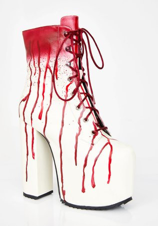 Red Carrie Bloody Prom Queen Platform Booties | Dolls Kill