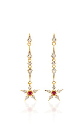Yvonne Leon 18K Gold Diamond And Ruby Earrings