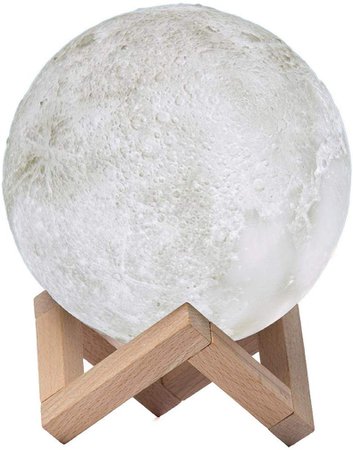 3D Moon Lamp and Night Light For Kids and Adults - Enjoy The Relaxing Ambience and Magic Of Lunar Moonlight In Any Room - USB Rechargeable, 3 Colour Settings and Touch Control - Includes Wooden Stand