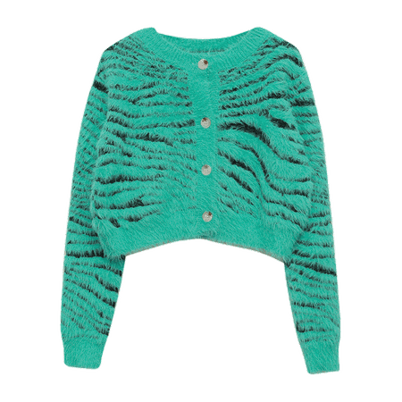 Stylenanda Zebra Pattern Fuzzy Crop Cardigan