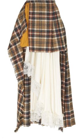 Jules Plaid Silk-Paneled Wool Skirt